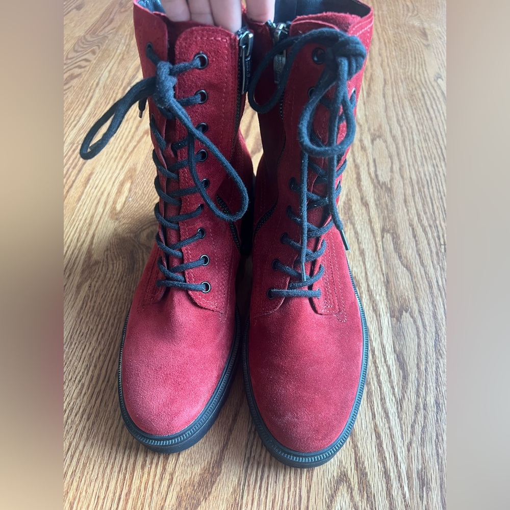 PAUL GREEN Jackson Combat Lug Sole Lace up BOOTS Size 5.5 UK Flame Red Suede